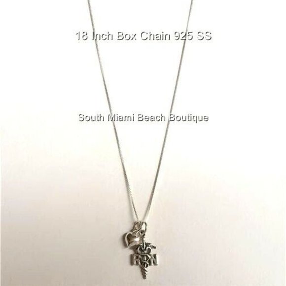 Nursing RN Caduceus Necklace Sterling Silver 925 Puff Heart Graduation Gift - Picture 10 of 12
